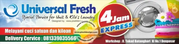 banner spanduk iklan reklame papan nama laundry universal