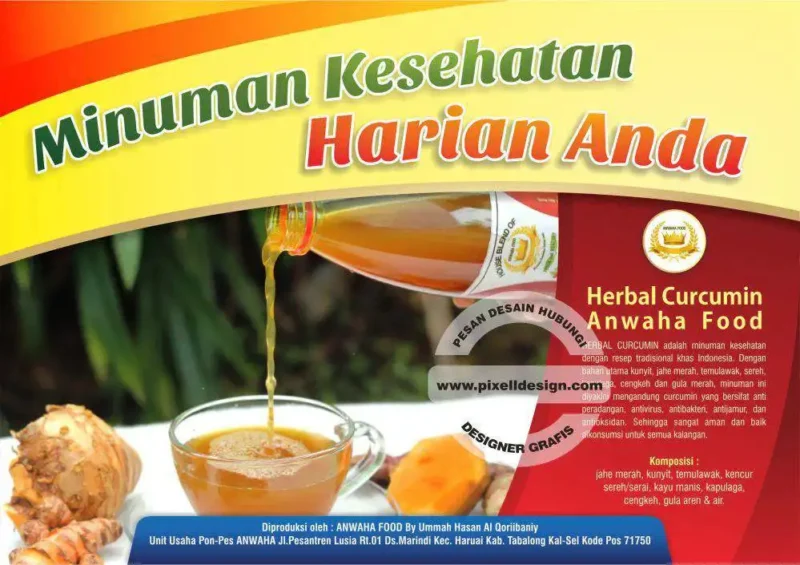 desain brosur flyer iklan produk minuman kesehatan herbal curcumin