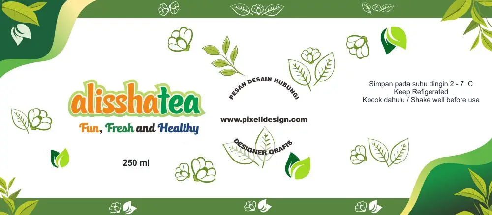 desain label produk kemasan teh allisha