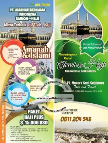 desain roll stand banner iklan umroh haji